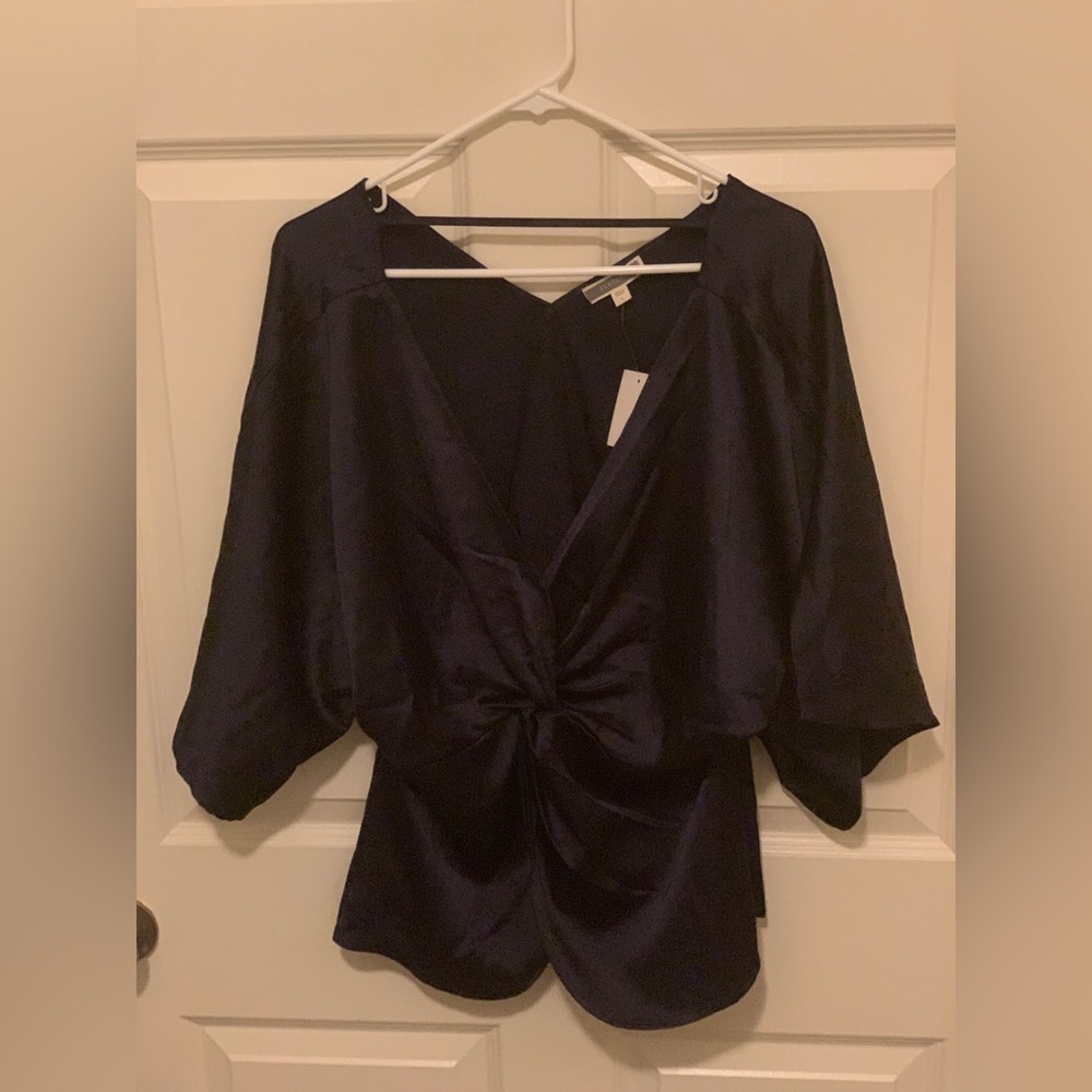 PLEIONE Elegant Navy Satin Women's Top. Size-Large - Picture 1 of 3